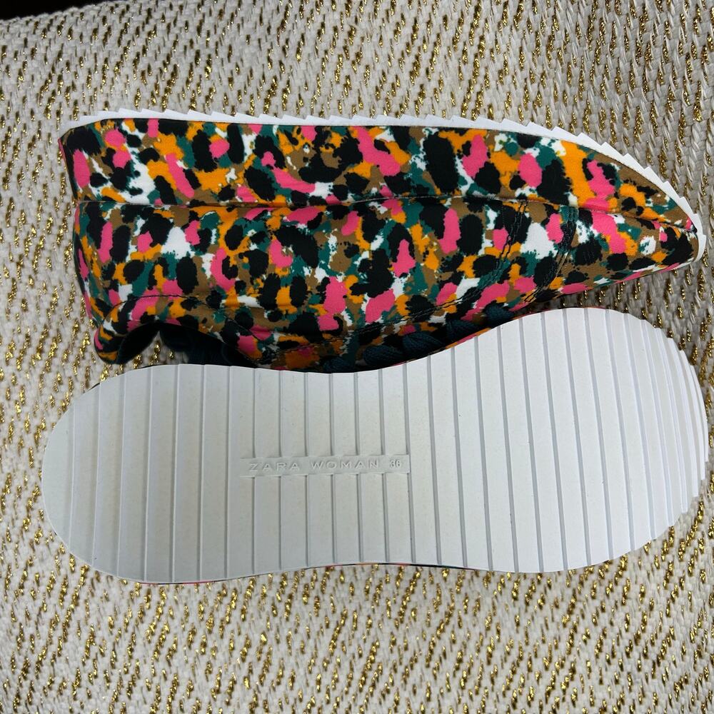 Zara Leopard 35 Multicolor Satin Sneakers- size US6 NWT and in Bag - Picture 3 of 9